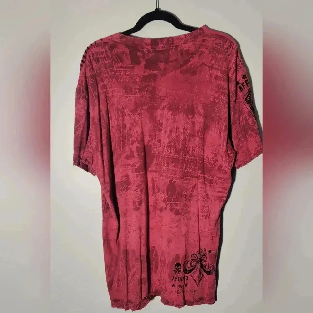 Affliction Distressed t-shirt, men's XLG, red with black velvet print, tagless - Picture 7 of 9